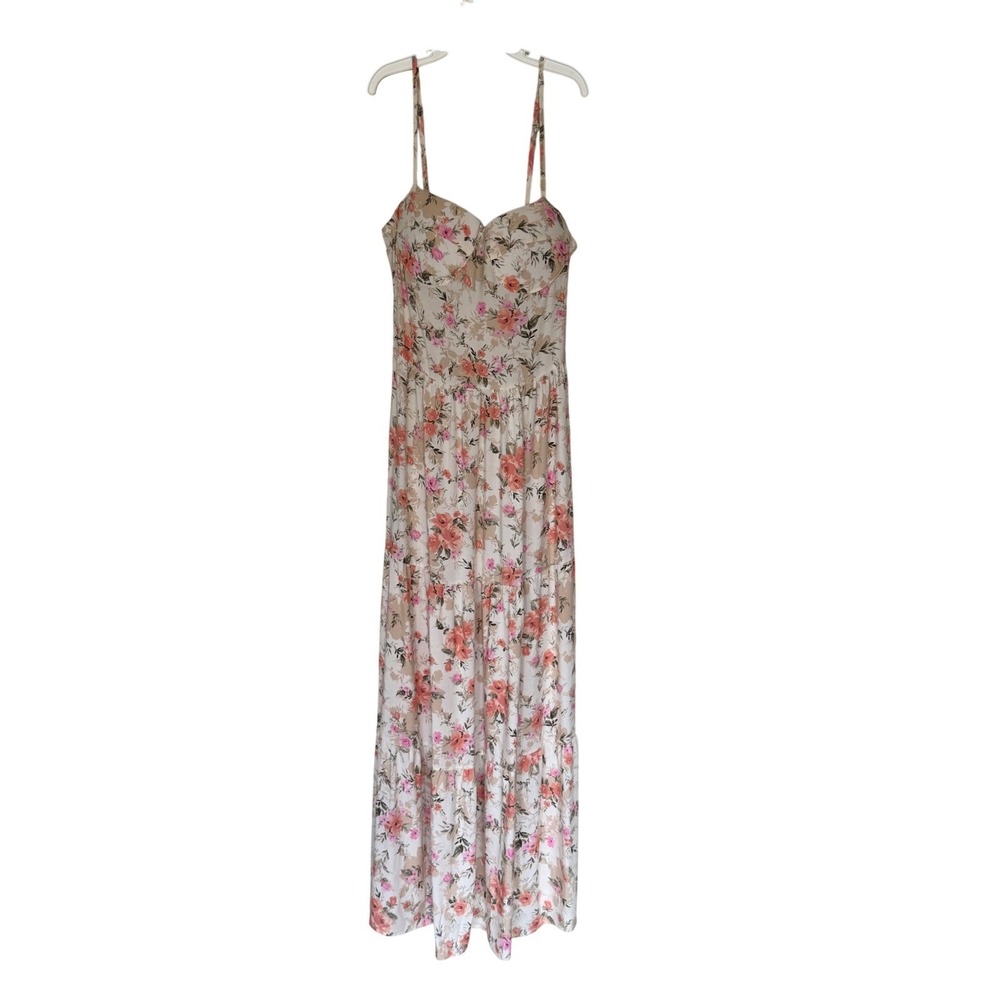 No Comment Floral Bustier whimsicalCream Pink‎ Orange Smocked Back Size Small